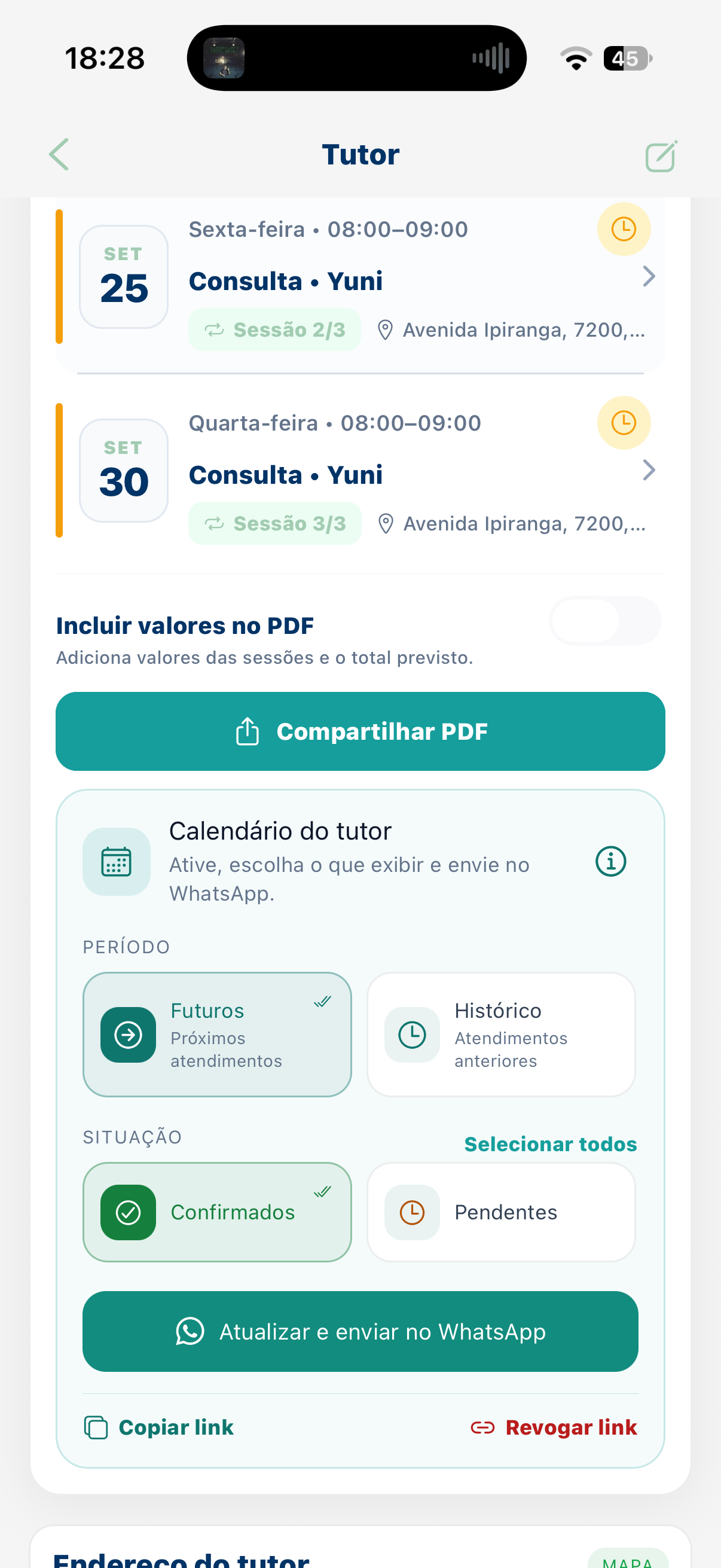 Configuração do calendário compartilhado com o tutor no SelfVet